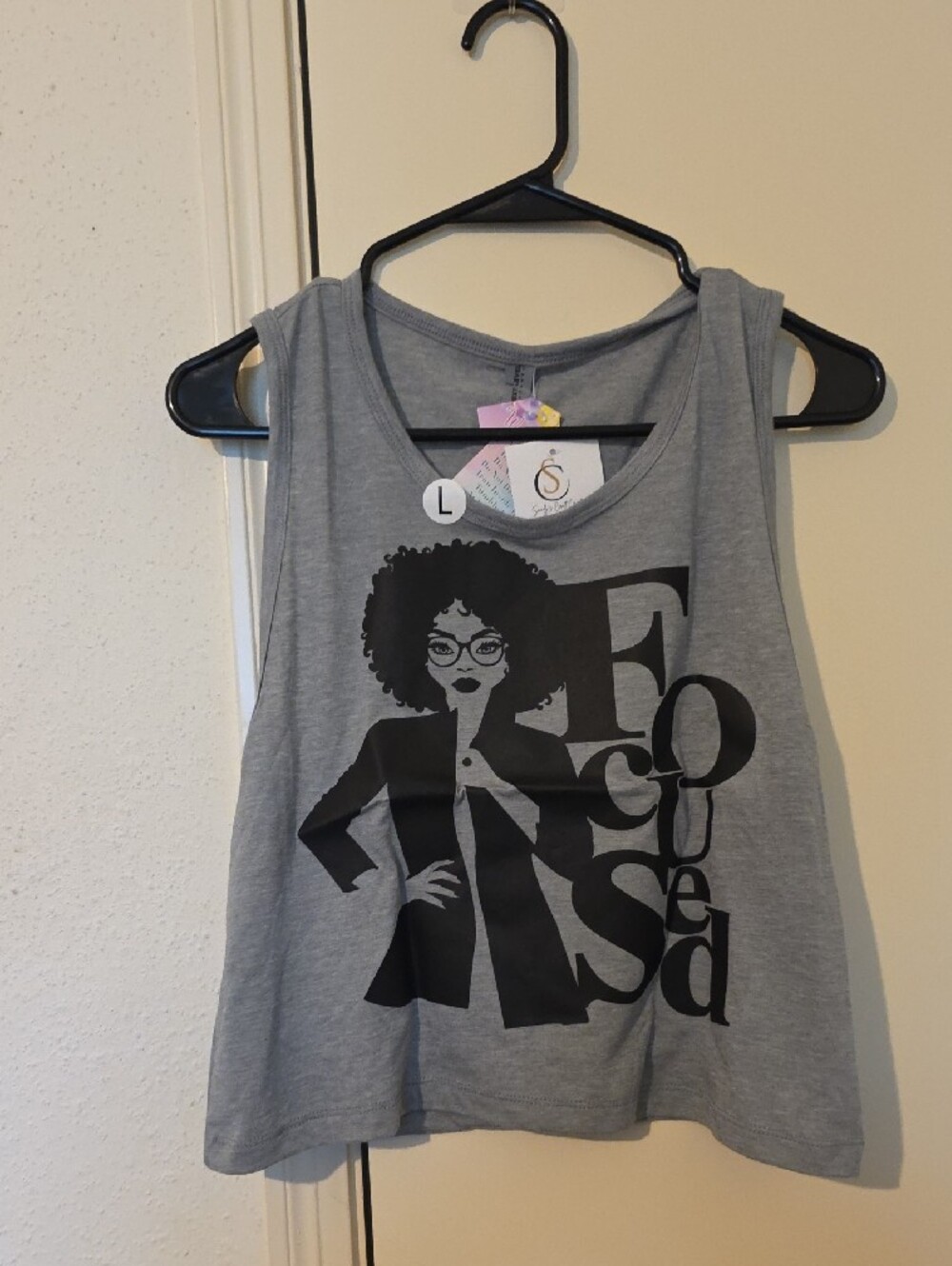 Next Level Apparel Light Gray Graphic Tank with Black Afro Illustration - Picture 4 of 4